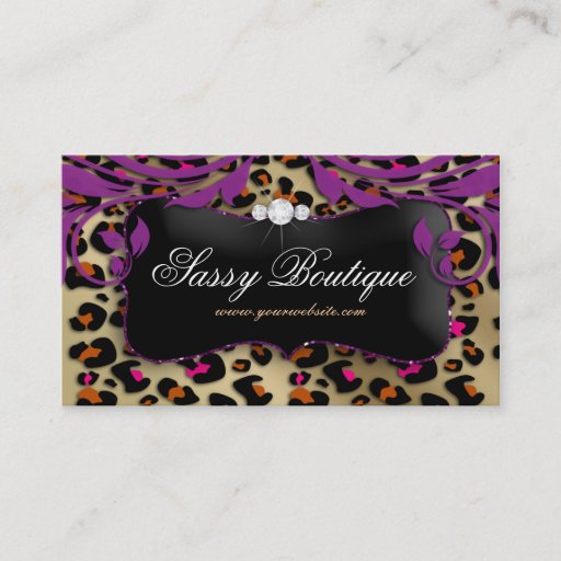 Customizable Leopard Print Business Card Purple Swirls Jewelry
