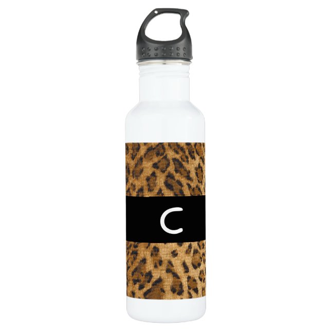 Leopard Print C monogram initials Water Bottle (Front)