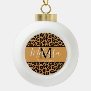 Leopard print ceramic ball christmas ornament
