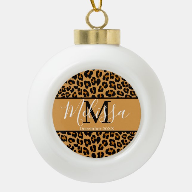 Leopard print  ceramic ball christmas ornament (Front)