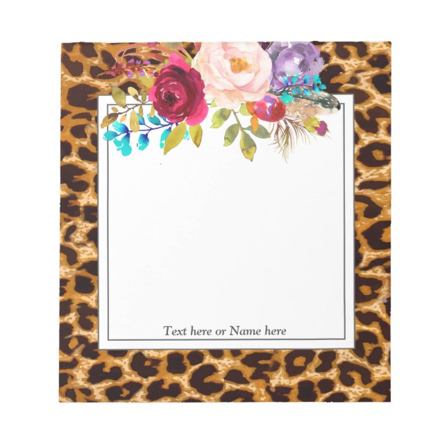 leopard print, cheetah , modern, trendy, floral notepad (Front)