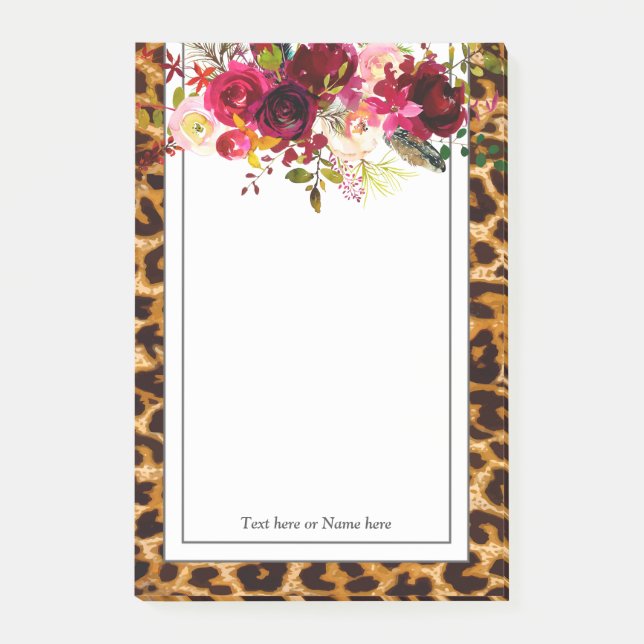 leopard print, cheetah, trendy, floral, sweet, post-it notes (Front)