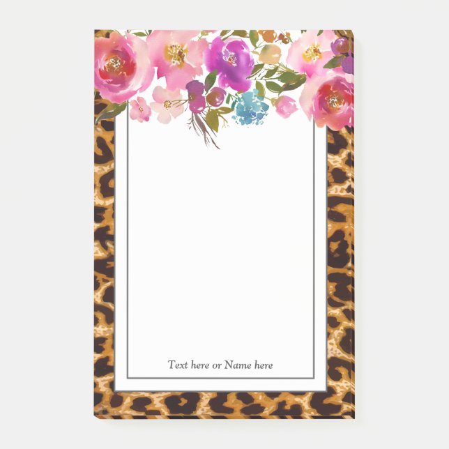 leopard print, cheetah, trendy, floral, sweet, post-it notes (Front)