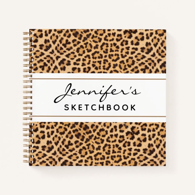 Leopard Print Chic Personalized Artist Sketchbook Notebook (Front)