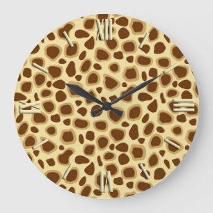 Leopard Print - Chocolate Brown and Camel Tan Large Clock