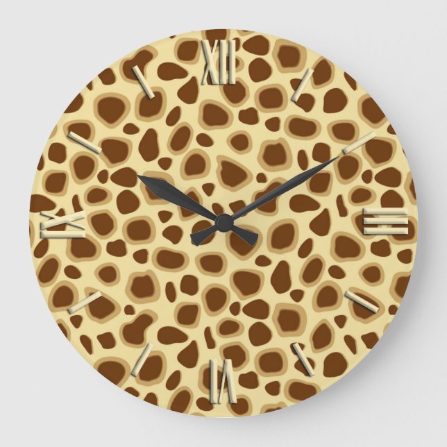 Leopard Print - Chocolate Brown and Camel Tan Large Clock (Front)