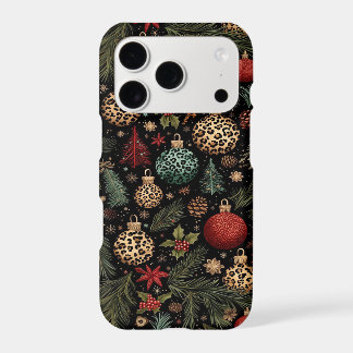 Leopard Print Christmas Festive Holly Pine Iphone 18 Pro Case
