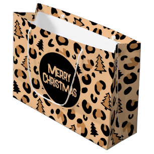 Leopard Print Christmas Pattern Large Gift Bag