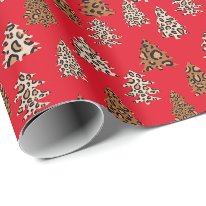 Leopard Print Christmas red Wrapping Paper