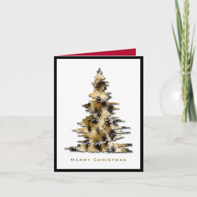 Leopard Print Christmas Tree Holiday Card (Front)
