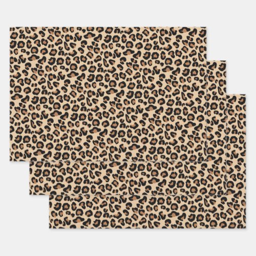 Leopard Print Classic Black and Tan Wrapping Paper Sheets