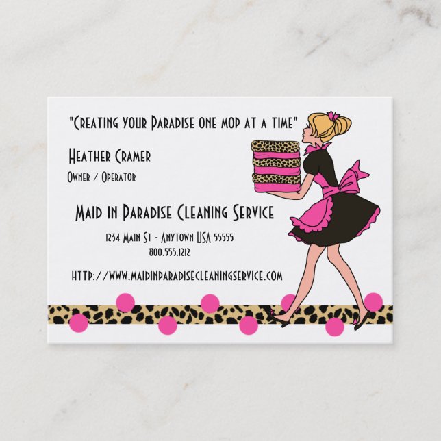 Leopard Print Cleaning Service Business Cards (Front)