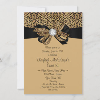 Leopard Print Clear Rhinestones Diamonds Sweet 16 Invitation