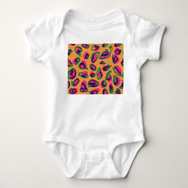 Leopard Print, Colorful Animal Pattern. Baby Bodysuit (Front)