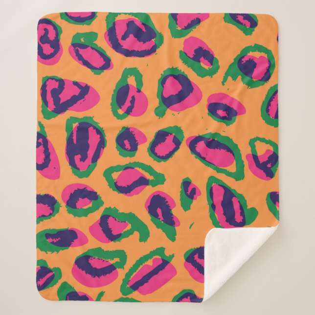 Leopard Print, Colorful Animal Pattern. Sherpa Blanket (Front)