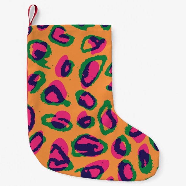 Leopard Print, Colorful Animal Pattern. Small Christmas Stocking (Front)