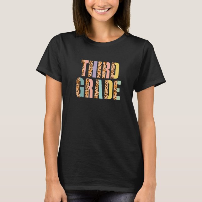 Leopard Print Colorful Cheetah Third Grade School  T-Shirt (Front)