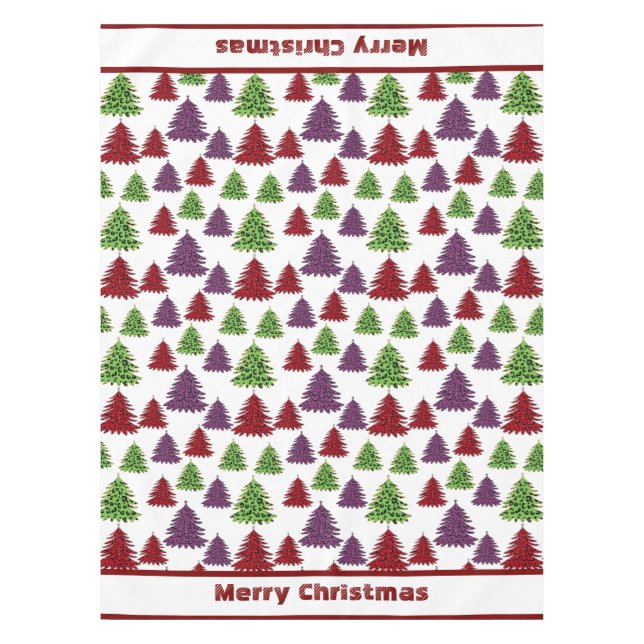 Leopard Print Colorful Trees Merry Christmas  Tablecloth (Front)
