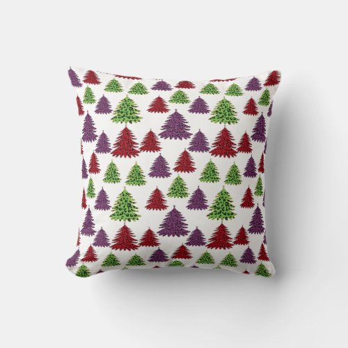 Leopard Print Colourful Merry Christmas Trees  Throw Pillow