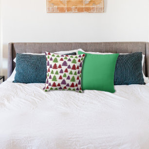 Leopard Print Colourful Merry Christmas Trees Throw Pillow