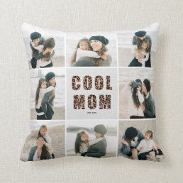 Leopard Print Cool Mom 8 Photo Collage Gray Throw Pillow