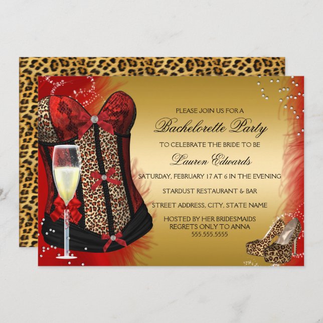 Leopard Print Corset Bachelorette Party Invite (Front/Back)