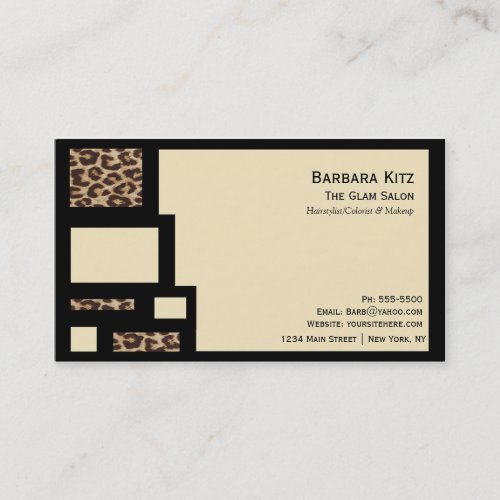 Leopard Print Cream Color Block Business Cards