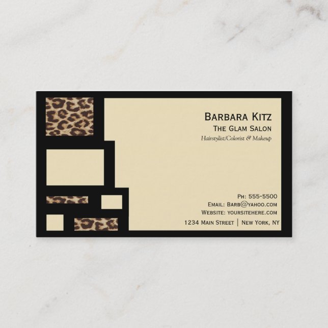 Leopard Print Cream Color Block Business Cards (Front)