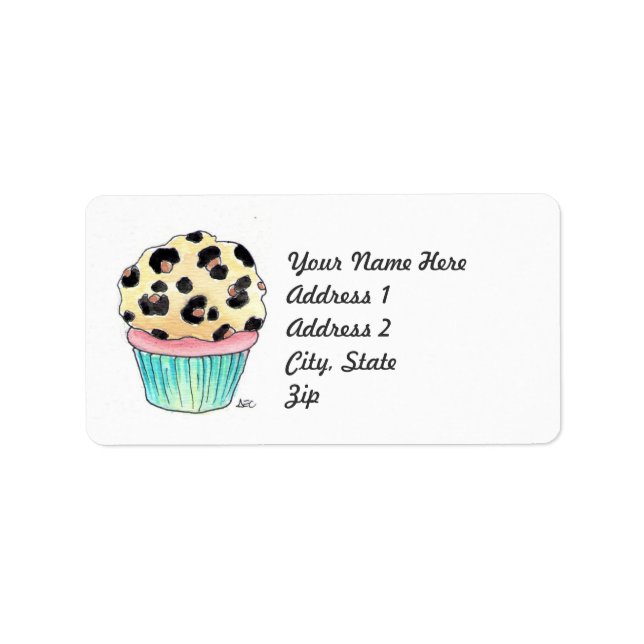Leopard Print Cupcake Address Label (Front)
