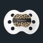 Leopard Print Custom Monogram Baby Pacifier<br><div class="desc">Trendy cute leopard print pattern custom personalized monogram name or initial featuring a black colored accent ribbon.  This baby pacifier is great to give as a gift for all occasions.  Click the "Customize it!" button to change the text size,  text color,  font style and more!</div>