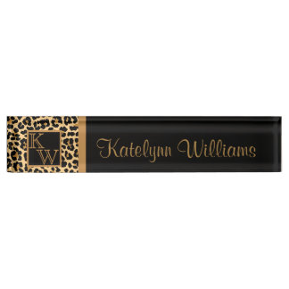 Leopard Print Custom Monogram Desk Name Plate
