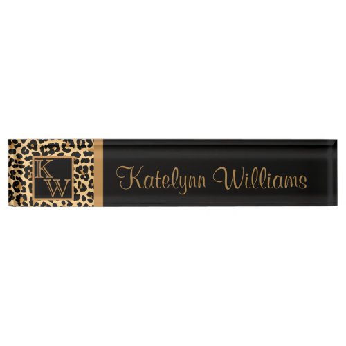 Leopard Print Custom Monogram Desk Name Plate