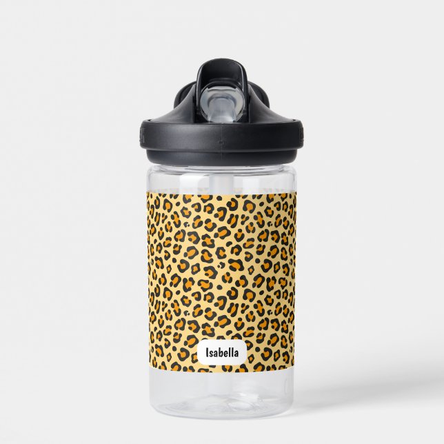 Leopard Print Custom Name Water Bottle (Front)