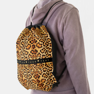 Leopard Print Custom Text Drawstring Bag