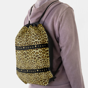 Leopard Print Custom Text Drawstring Bag
