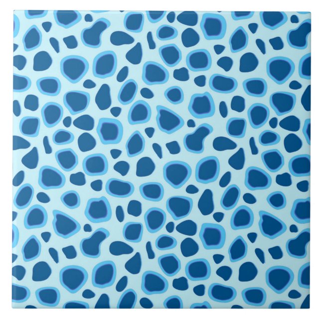 Leopard Print - Dark Cobalt and Sky blue Ceramic Tile (Front)
