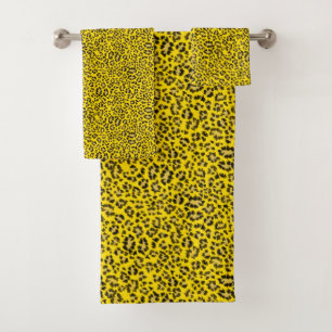 Leopard print_denser on cozy yellow bath towel set