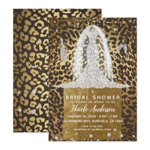 Leopard Print Diamond Wedding Dress Bridal Shower Invitation