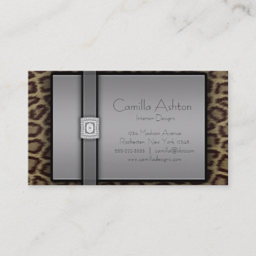 Customizable Leopard Print &amp; Diamonds Business Cards