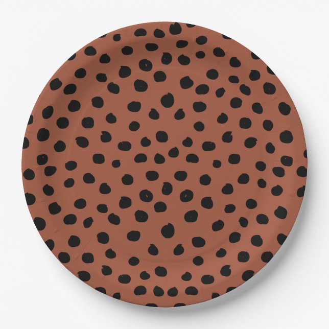 Leopard Print Dots Rust Terracotta Cheetah Spots Paper Plates (Front)