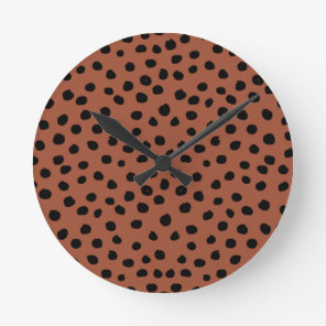 Leopard Print Dots Rust Terracotta Cheetah Spots Round Clock