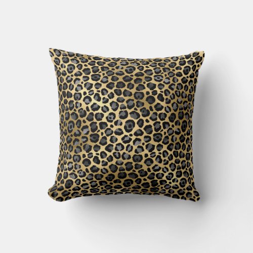 Leopard Print Elegant Gray  Black  Gold Throw Pillow