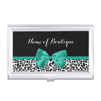 Leopard Print Emerald Green Bow Fashion Boutique Business Card Case by GirlyBusinessCards at Zazzle