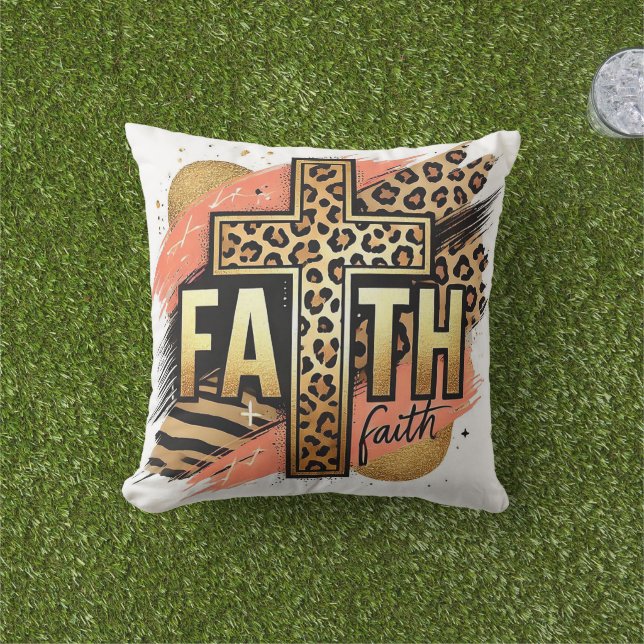 Leopard Print Faith Outdoor Pillow (Grass)