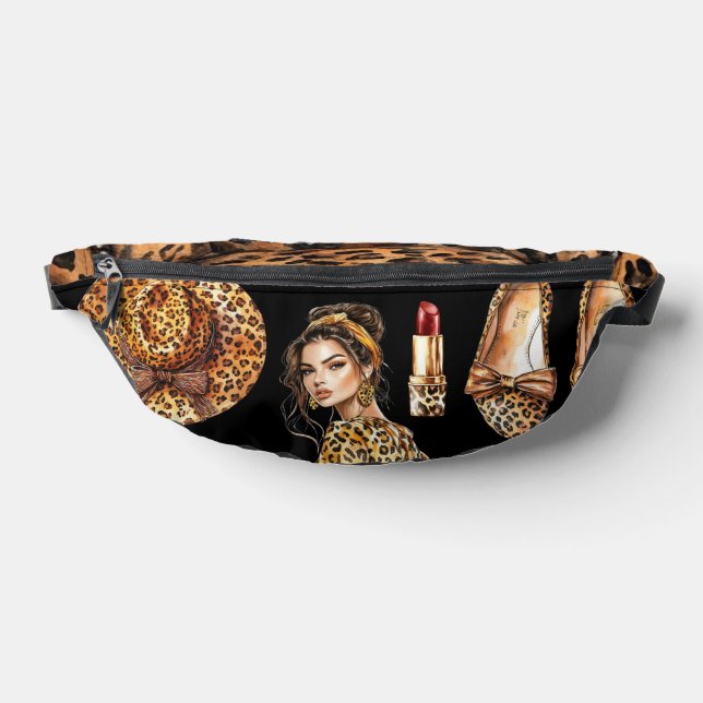 Leopard Print Fashion Black Background Fanny Pack (Lay Down)