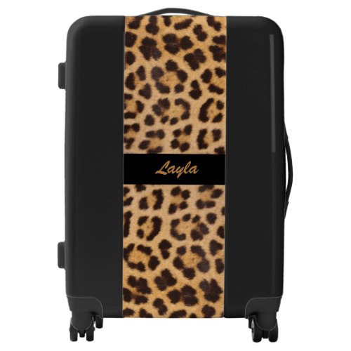 Leopard Print Faux Fur Personalized Luggage