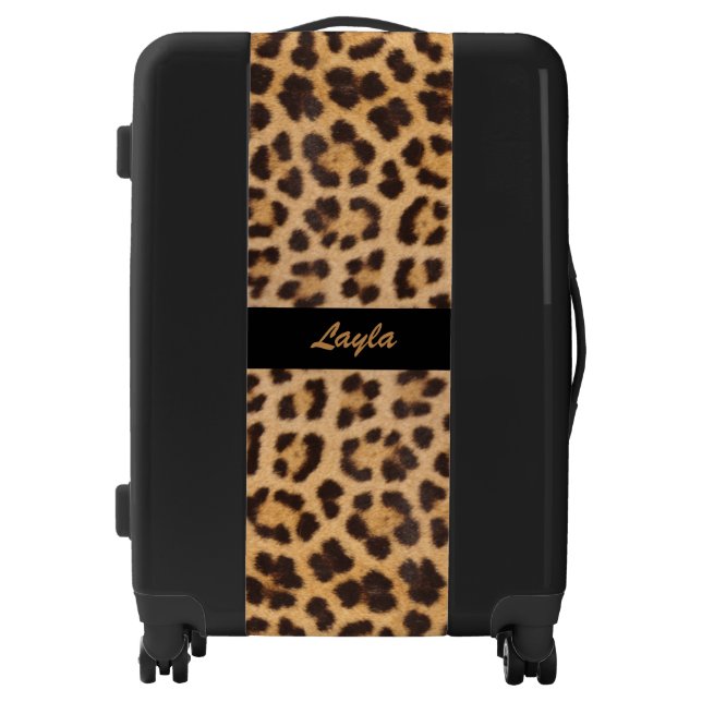 Leopard Print Faux Fur Personalized Luggage (Front)