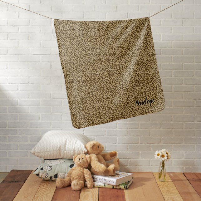 Leopard Print Faux-Fur with Name Baby Blanket (In Situ)