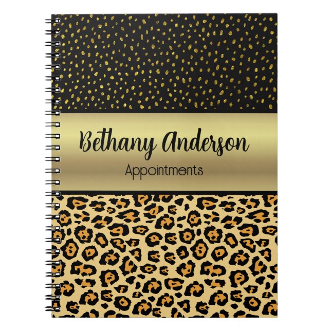 Leopard Print, Faux Gold Personalized Notebook (Front)