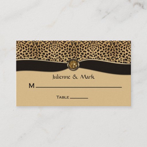 Customizable Leopard Print FAUX Ribbon Jewel Place Cards Business Cards